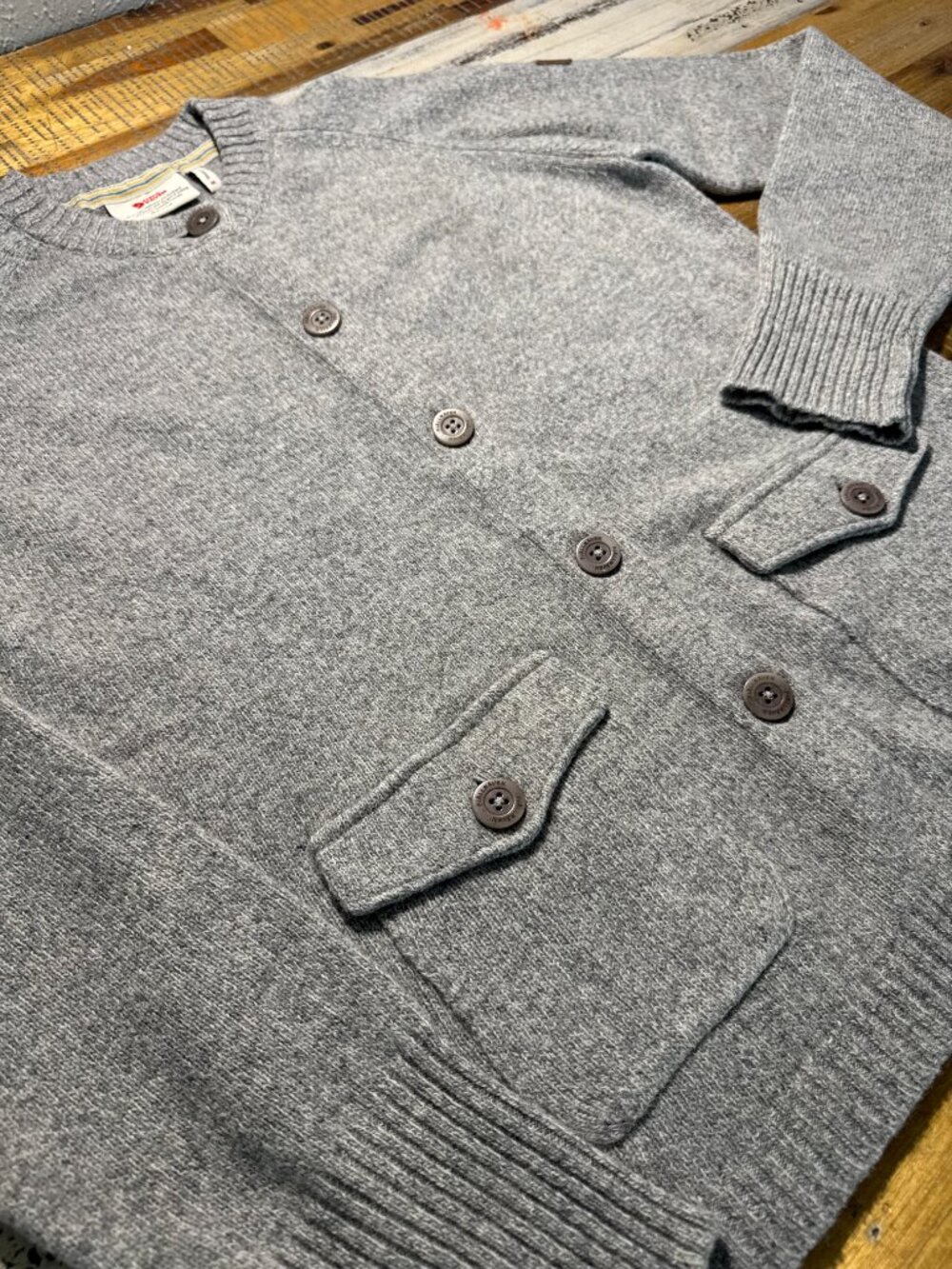 Women's Fjallraven Grey/Gray Button Down Cardigan with Pockets